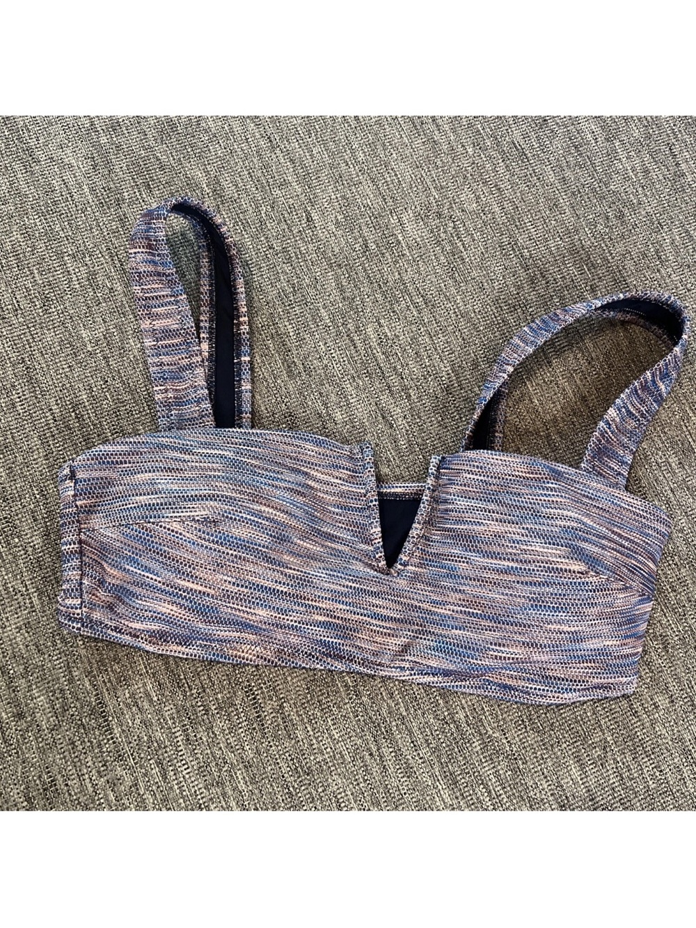 Aerie V Bandeau Bikini Top Womens Size L Padded Swim Bra Marled Purple